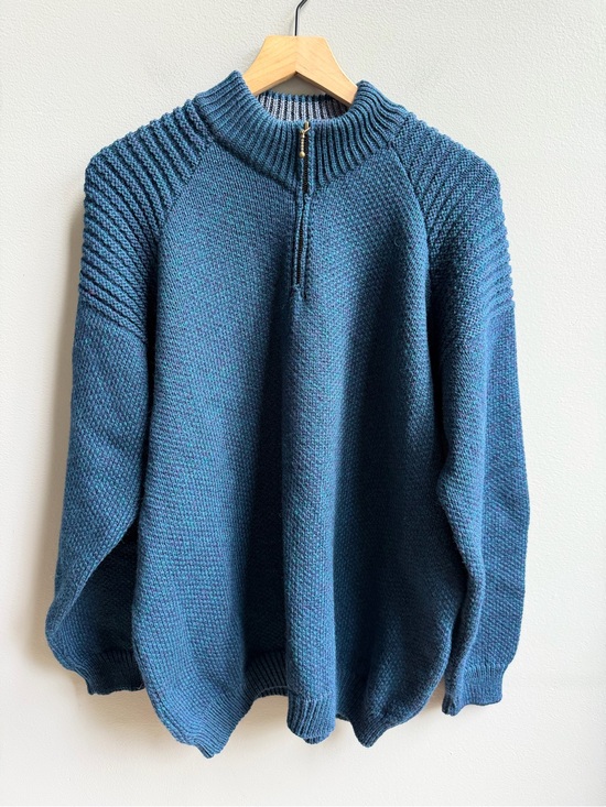 Aran Sweater Market Other - Aran Sweater Market 100% Merino Wool Zip Up Sweater Teal Blue Size XL